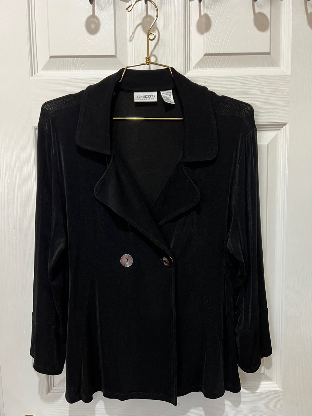 Chico's Travelers Double Breasted Jacket Size 2 (12-14, Large) Slinky Knit Black